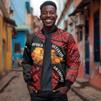Menelik II Bomber Jacket with Adwa Victory Map, Africa Defeated an Empire Text and Red Geometric - Wonder Print Shop