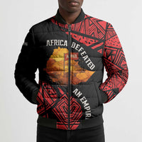 Menelik II Bomber Puffer Jacket with Adwa Victory Map, Africa Defeated an Empire Text and Red Geometric - Wonder Print Shop