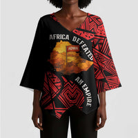 Menelik II Kimono Sleeve Blouse with Adwa Victory Map, Africa Defeated an Empire Text and Red Geometric - Wonder Print Shop