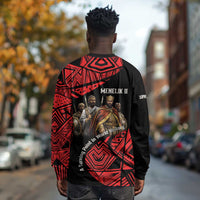 Menelik II Long Sleeve Shirt with Adwa Victory Map, Africa Defeated an Empire Text and Red Geometric - Wonder Print Shop
