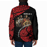 Menelik II Padded Jacket with Adwa Victory Map, Africa Defeated an Empire Text and Red Geometric - Wonder Print Shop