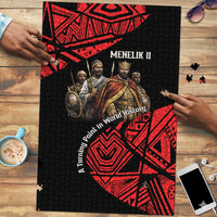 Menelik II Puzzle with Adwa Victory Map, Africa Defeated an Empire Text and Red Geometric - Wonder Print Shop