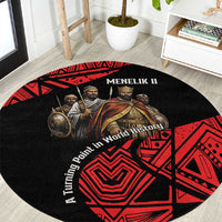 Menelik II Round Carpet with Adwa Victory Map, Africa Defeated an Empire Text and Red Geometric - Wonder Print Shop