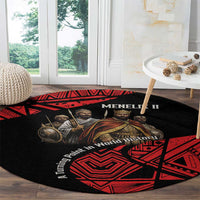 Menelik II Round Carpet with Adwa Victory Map, Africa Defeated an Empire Text and Red Geometric - Wonder Print Shop