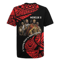 Menelik II Rugby Jersey with Adwa Victory Map, Africa Defeated an Empire Text and Red Geometric - Wonder Print Shop