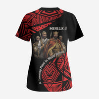 Menelik II Scrub Top with Adwa Victory Map, Africa Defeated an Empire Text and Red Geometric - Wonder Print Shop