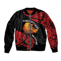 Menelik II Sleeve Zip Bomber Jacket with Adwa Victory Map, Africa Defeated an Empire Text and Red Geometric - Wonder Print Shop