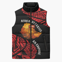 Menelik II Sleeveless Puffer Jacket with Adwa Victory Map, Africa Defeated an Empire Text and Red Geometric - Wonder Print Shop