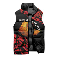 Menelik II Sleeveless Puffer Jacket with Adwa Victory Map, Africa Defeated an Empire Text and Red Geometric - Wonder Print Shop