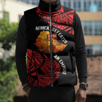 Menelik II Sleeveless Puffer Jacket with Adwa Victory Map, Africa Defeated an Empire Text and Red Geometric - Wonder Print Shop