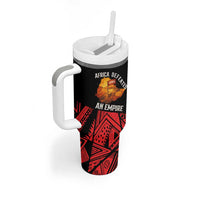 Menelik II Tumbler With Handle with Adwa Victory Map, Africa Defeated an Empire Text and Red Geometric - Wonder Print Shop