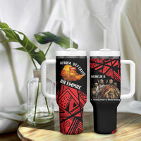 Menelik II Tumbler With Handle with Adwa Victory Map, Africa Defeated an Empire Text and Red Geometric - Wonder Print Shop