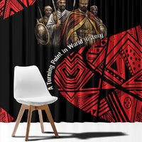Menelik II Window Curtain with Adwa Victory Map, Africa Defeated an Empire Text and Red Geometric - Wonder Print Shop
