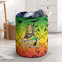 Menelik II Laundry Basket with Crowned Portrait, Ethiopia Never Colonized Text and Pan-African Abstract - Wonder Print Shop