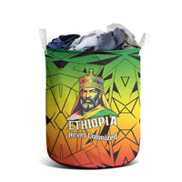 Menelik II Laundry Basket with Crowned Portrait, Ethiopia Never Colonized Text and Pan-African Abstract - Wonder Print Shop