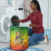Menelik II Laundry Basket with Crowned Portrait, Ethiopia Never Colonized Text and Pan-African Abstract - Wonder Print Shop