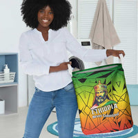 Menelik II Laundry Basket with Crowned Portrait, Ethiopia Never Colonized Text and Pan-African Abstract - Wonder Print Shop