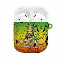 Menelik II AirPods Case with Crowned Portrait, Ethiopia Never Colonized Text and Pan-African Abstract - Wonder Print Shop