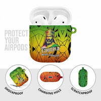 Menelik II AirPods Case with Crowned Portrait, Ethiopia Never Colonized Text and Pan-African Abstract - Wonder Print Shop