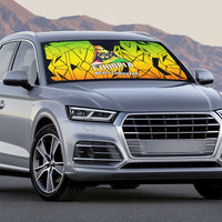 Menelik II Auto Sun Shade with Crowned Portrait, Ethiopia Never Colonized Text and Pan-African Abstract - Wonder Print Shop