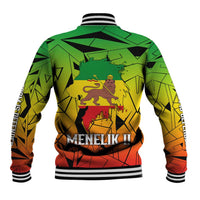 Menelik II Baseball Jacket with Crowned Portrait, Ethiopia Never Colonized Text and Pan-African Abstract - Wonder Print Shop