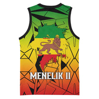 Menelik II Basketball Jersey with Crowned Portrait, Ethiopia Never Colonized Text and Pan-African Abstract - Wonder Print Shop
