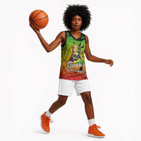 Menelik II Basketball Jersey with Crowned Portrait, Ethiopia Never Colonized Text and Pan-African Abstract - Wonder Print Shop