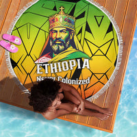 Menelik II Beach Blanket with Crowned Portrait, Ethiopia Never Colonized Text and Pan-African Abstract - Wonder Print Shop