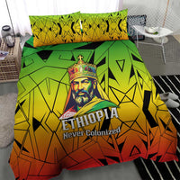 Menelik II Bedding Set with Crowned Portrait, Ethiopia Never Colonized Text and Pan-African Abstract - Wonder Print Shop