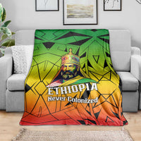 Menelik II Blanket with Crowned Portrait, Ethiopia Never Colonized Text and Pan-African Abstract - Wonder Print Shop