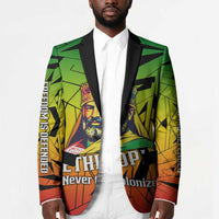 Menelik II Blazer with Crowned Portrait, Ethiopia Never Colonized Text and Pan-African Abstract - Wonder Print Shop