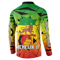 Menelik II Button Sweatshirt with Crowned Portrait, Ethiopia Never Colonized Text and Pan-African Abstract