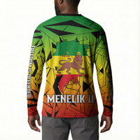 Menelik II Button Sweatshirt with Crowned Portrait, Ethiopia Never Colonized Text and Pan-African Abstract