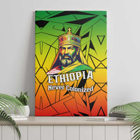 Menelik II Canvas Wall Art with Crowned Portrait, Ethiopia Never Colonized Text and Pan-African Abstract - Wonder Print Shop