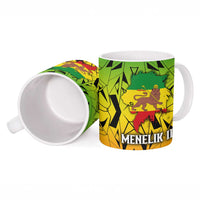 Menelik II Ceramic Mug with Crowned Portrait, Ethiopia Never Colonized Text and Pan-African Abstract - Wonder Print Shop