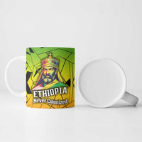Menelik II Ceramic Mug with Crowned Portrait, Ethiopia Never Colonized Text and Pan-African Abstract - Wonder Print Shop
