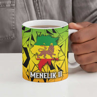 Menelik II Ceramic Mug with Crowned Portrait, Ethiopia Never Colonized Text and Pan-African Abstract - Wonder Print Shop