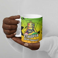 Menelik II Ceramic Mug with Crowned Portrait, Ethiopia Never Colonized Text and Pan-African Abstract - Wonder Print Shop