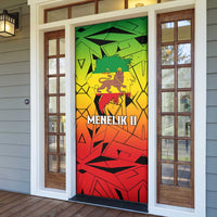 Menelik II Door Cover with Crowned Portrait, Ethiopia Never Colonized Text and Pan-African Abstract - Wonder Print Shop