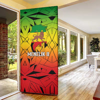 Menelik II Door Cover with Crowned Portrait, Ethiopia Never Colonized Text and Pan-African Abstract - Wonder Print Shop