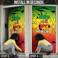 Menelik II Door Cover with Crowned Portrait, Ethiopia Never Colonized Text and Pan-African Abstract - Wonder Print Shop