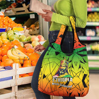 Menelik II Grocery Bag with Crowned Portrait, Ethiopia Never Colonized Text and Pan-African Abstract - Wonder Print Shop