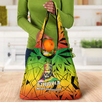 Menelik II Grocery Bag with Crowned Portrait, Ethiopia Never Colonized Text and Pan-African Abstract - Wonder Print Shop