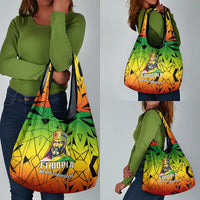 Menelik II Grocery Bag with Crowned Portrait, Ethiopia Never Colonized Text and Pan-African Abstract - Wonder Print Shop