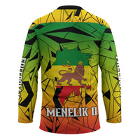 Menelik II Hockey Jersey with Crowned Portrait, Ethiopia Never Colonized Text and Pan-African Abstract - Wonder Print Shop