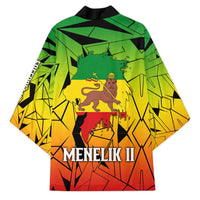 Menelik II Kimono with Crowned Portrait, Ethiopia Never Colonized Text and Pan-African Abstract - Wonder Print Shop