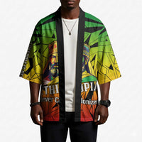 Menelik II Kimono with Crowned Portrait, Ethiopia Never Colonized Text and Pan-African Abstract - Wonder Print Shop