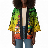 Menelik II Kimono with Crowned Portrait, Ethiopia Never Colonized Text and Pan-African Abstract - Wonder Print Shop