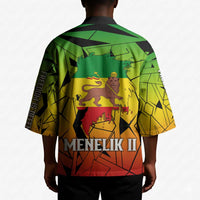 Menelik II Kimono with Crowned Portrait, Ethiopia Never Colonized Text and Pan-African Abstract - Wonder Print Shop
