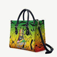 Menelik II Leather Bag with Crowned Portrait, Ethiopia Never Colonized Text and Pan-African Abstract - Wonder Print Shop